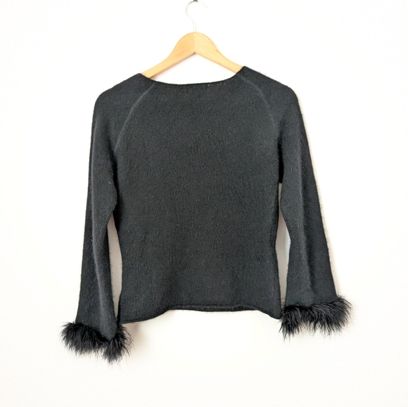 Vintage Y2K Guess Jeans Black Wool Rabbit Hair Fuzzy Trim Long Sleeve Sweater - Picture 4 of 4